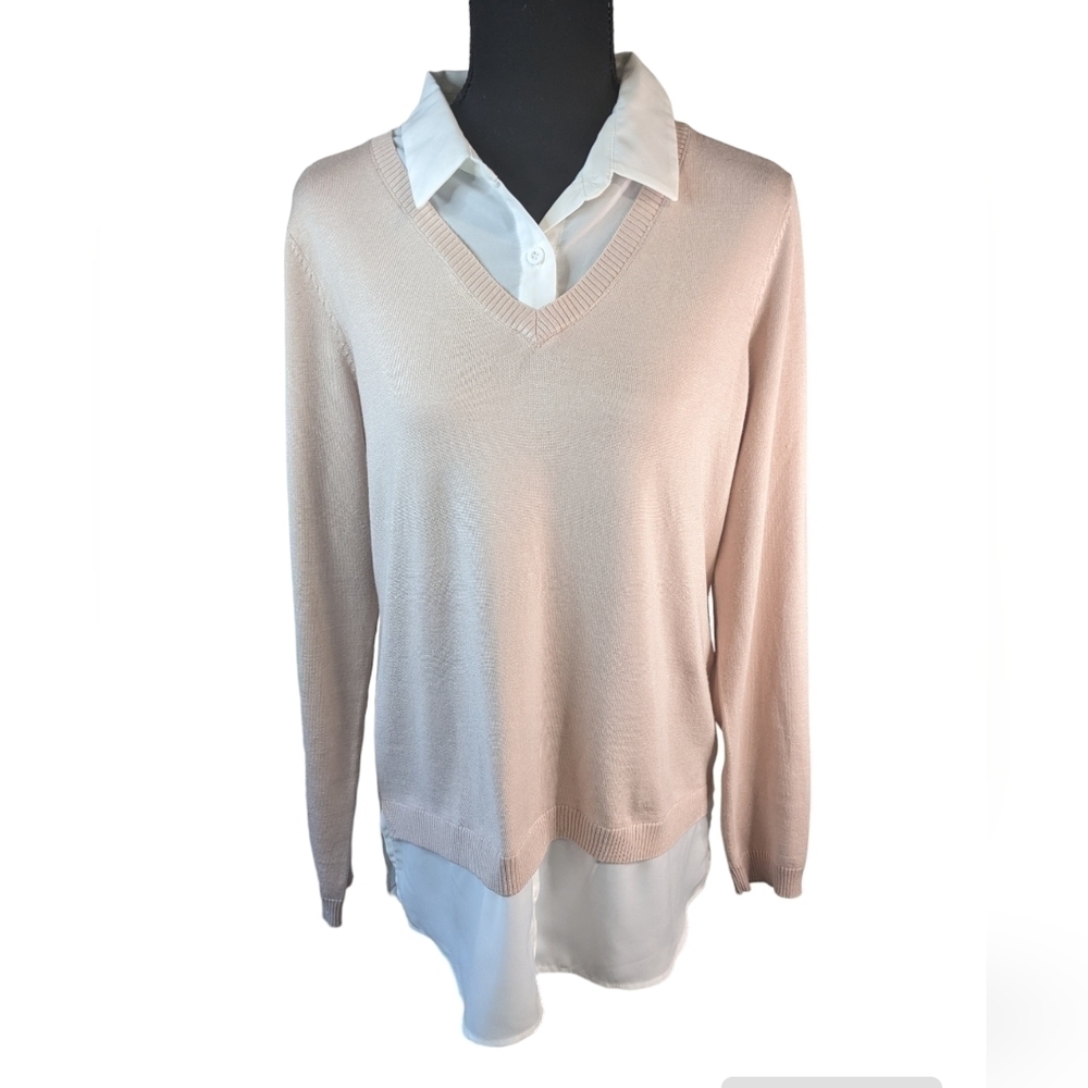 Adrianna Papell shirt sweater cream and light pink combo size L